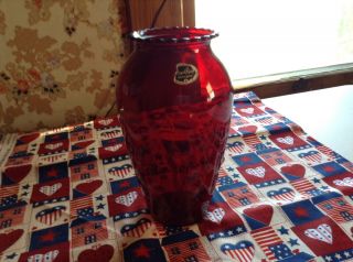 Vintage Mid - Century Royal Ruby Red Anchorglass Large Vase