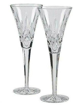 Pair (2) Of Waterford Crystal Lismore Toasting Flutes Glasses