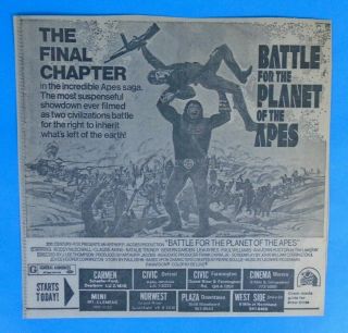 1973 Battle For The Planet Of The Apes Detroit Newspaper Movie Ad Clipping