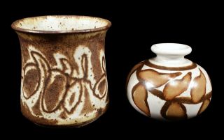 2 Vintage Studio Art Pottery Cabinet Vases Midcentury Modern By Paskal & Unknown