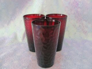 Vintage Arcoroc Vercors Ruby Red Glass Tumblers Set Of 3