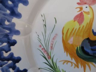 POTTERY PLATES,  Set of 4,  HANDPAINTED,  Made in ITALY,  Rooster Center w Navy Trim 5
