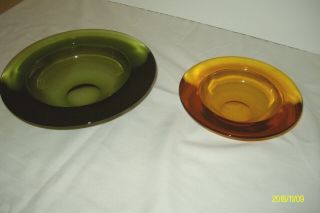 2 Vintage Retro Murano Art Glass Bowls In Clear Green Glass X Amber Bowl