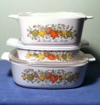 3 Piece Set Vintage Corning Ware Spice Of Life Casseroles With Lids,  Gently