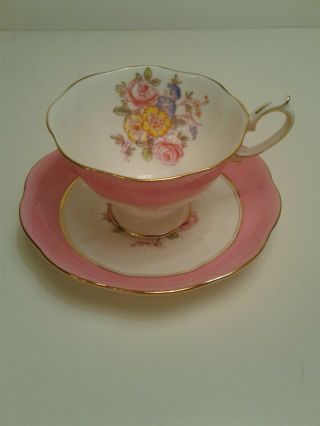 Royal Albert Crown China Cup And Saucer Pink Floral 1927 - 1935