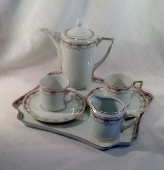 Vintage Small Porcelain Czech.  Slov.  Tea Set On Matching Tray