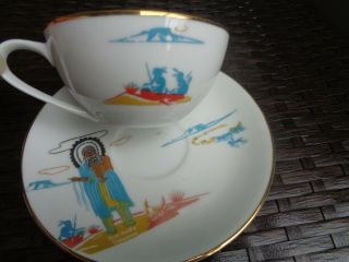 Rare Knox Acee Blue Eagle Fine China Tea Cup & Saucer Dull Knife Creyenne Japan