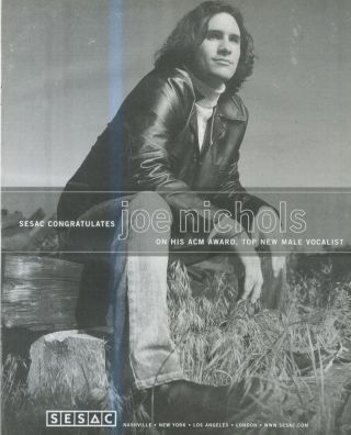 (hfbk3) Poster/advert 13x11 " Sesac Congratulates Joe Nichols Male Vocalist