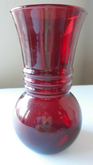Vintage Anchor Hocking Ruby Red Depression Glass Ribbed Vase
