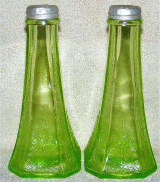 2 Anchor Hocking Princess 6 " Spice Shakers Green Depression Glass