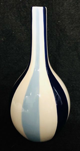 Jonathan Adler Happy Home Blue White Stripes 3 Piece Vase 2003 Pottery Round 2