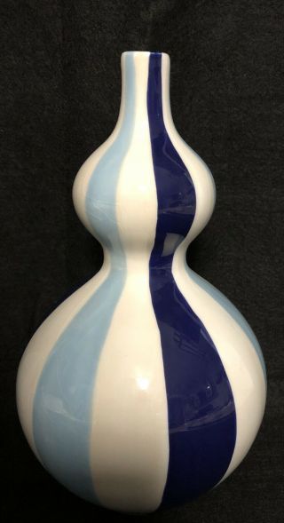 Jonathan Adler Happy Home Blue White Stripes 3 Piece Vase 2003 Pottery Round 4