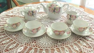13 Pc Set Vtg Noritake Azalea Tea Set 4 Cups Saucers Teapot Creamer Sugar