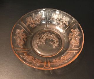 Four Sharon Cabbage Rose Pink Depression Glass Berry Bowls
