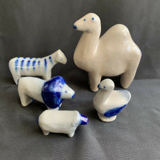 Vintage David Eldreth Salt Glaze Pottery Animal Figurines Set Of 5 Camel,  Sheep