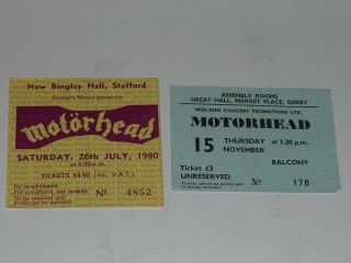 Motorhead Assembly Rooms Derby & Bingley Concert Ticket Stubs Jul 1980 Lemmy