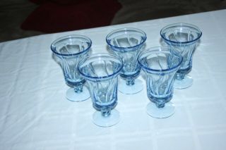 Vintage Fostoria Jamestown Blue Glass Set 5 Iced Tea Glasses