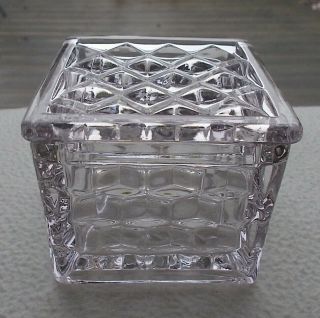 American Fostoria Cube Glass Rare 3 " Square Trinket / Puff Box With Lid