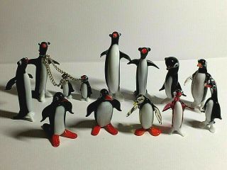 Vintage 13 X Murano / Venetian Glass Penguins,  Various Sizes,