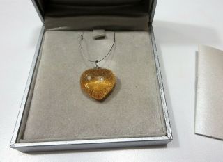 Signed Daum France Passion Heart Amber Glass Sterling Silver Pendant Necklace