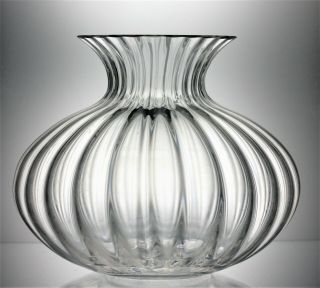 Large Dartington Crystal Glass Ribbed Flared Rim Bowl \ Vase - 15 Cm