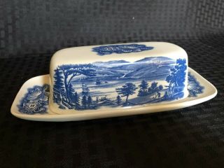 Vintage Staffordshire Liberty Blue Butter Dish,  Lafayette Landing At West Point