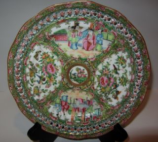 Chinese Export Famile Rose Medallion H/p Carl Thieme Reticulated Plate