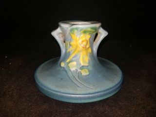 Vintage Roseville Pottery Columbine Blue Candle Holder 1156 - 2 1/2