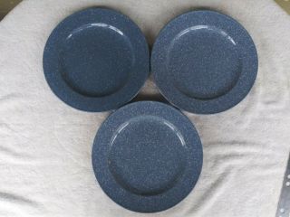 Mikasa Ultrastone Country Blue Dinner Plates Cu501 11 1/8 " Set Of 3