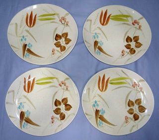 Set Of 4 Red Wing Pottery Random Harvest 10 " Dinner Plates Futura Stoneware Mcm