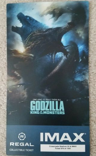 Godzilla King Of The Monsters Imax Large Regal Collectible Ticket - Poster Code