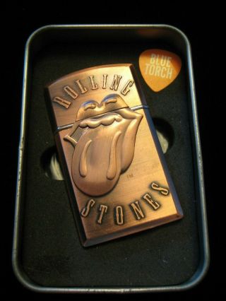 2006 Rolling Stones Blue Torch Lighter Tongue Bronze Copper Finish With Tin Nos