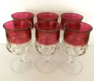 Set Of 6 Vintage Indiana Glass Kings Crown Ruby Flash Thumbprint Goblets 5 5/8 "