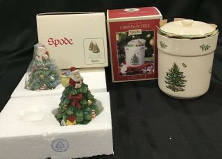 Spode Sweet Jar,  Salt & Pepper Shaker Set Christmas Tree Design Box
