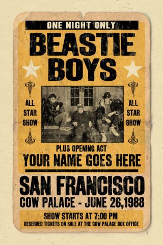 Your Name On An Beastie Boys Concert Poster Personalized Gift - Vintage Look