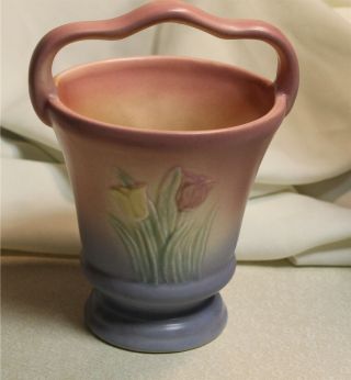 Vintage Hull Usa Tulip Art Pottery Basket Vase 102 - 33 7 1/2 "