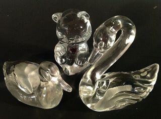 Fenton Glass Animals.  Duck Swan And Bear.  Set Of 3 Signed