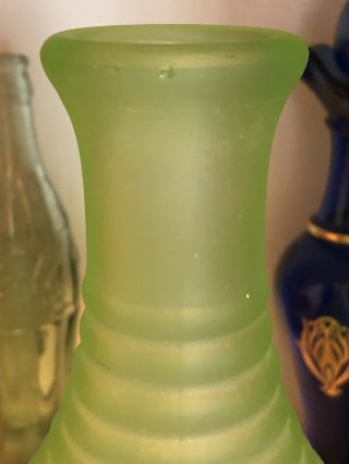 Vintage Hocking Uranium Glass Frosted Green Frigidaire Water Bottle c.  1930 Vase 4