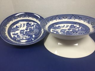 3 Set Churchill Blue Willow Round Vegetable Serving Bowl Made In England 8 3/4 "