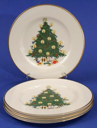 Vintage Set/4 Atlas China Co? 10 1/4 " Christmas Tree Dinner Plates