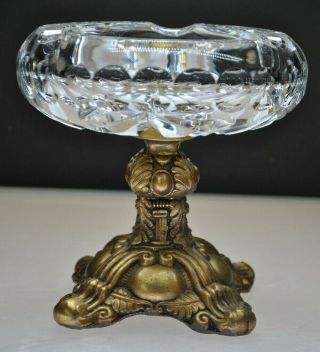 Vintage Brilliant Crystal Ashtray With Metal Footed Base
