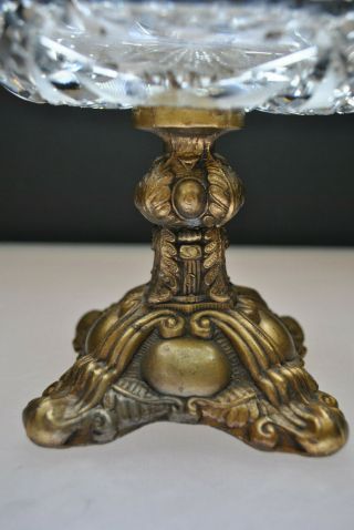 VINTAGE BRILLIANT CRYSTAL ASHTRAY WITH METAL FOOTED BASE 4