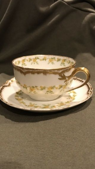 Haviland Limoges Tea Cup And Saucer Yellow Roses Set Of Two