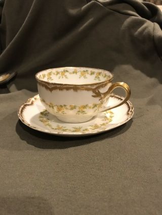 Haviland Limoges Tea Cup And Saucer Yellow Roses Set Of Two 2