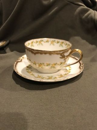 Haviland Limoges Tea Cup And Saucer Yellow Roses Set Of Two 3