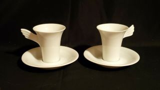 (2) Rosenthal Paul Wunderlich “mythos” White Demitasse Cups And Saucers –