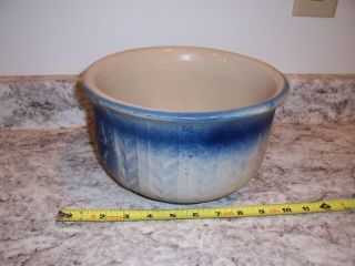 Antique Blue & White Stoneware Chamber Pot Spongeware Pottery Thunder Mug Roses 3