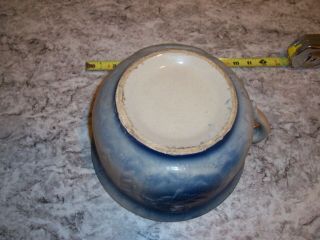 Antique Blue & White Stoneware Chamber Pot Spongeware Pottery Thunder Mug Roses 5