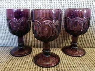 Set Of 3 L.  E.  Smith Moon & Stars Amethyst/purple Glass 4oz Water Goblet