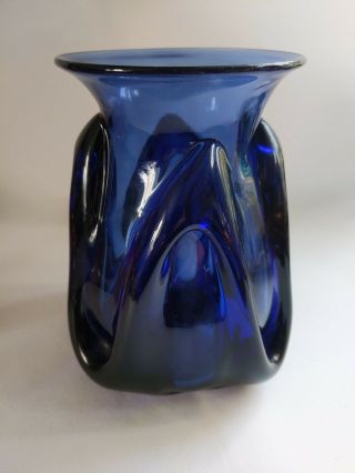 Chet Cole Signed Hand Blown Art Glass Vase Cobalt Vermont Artisan